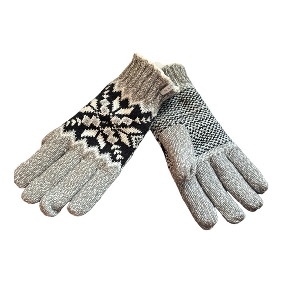 Isotoner Fair Isle Heather Grey Sherpa Lined One Size Winter Gloves NWOT - Picture 1 of 6